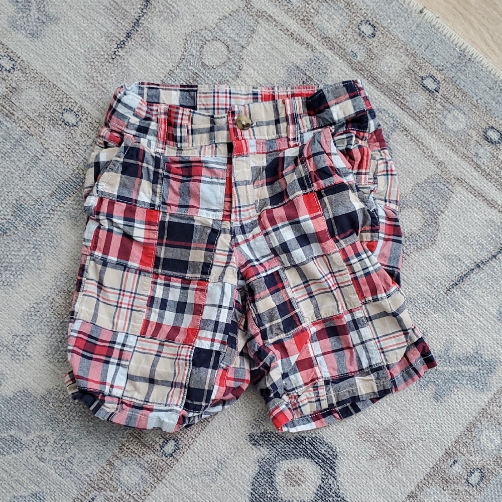 Janie and Jack Boys Preppy Plaid Patchwork Shorts Sz6
